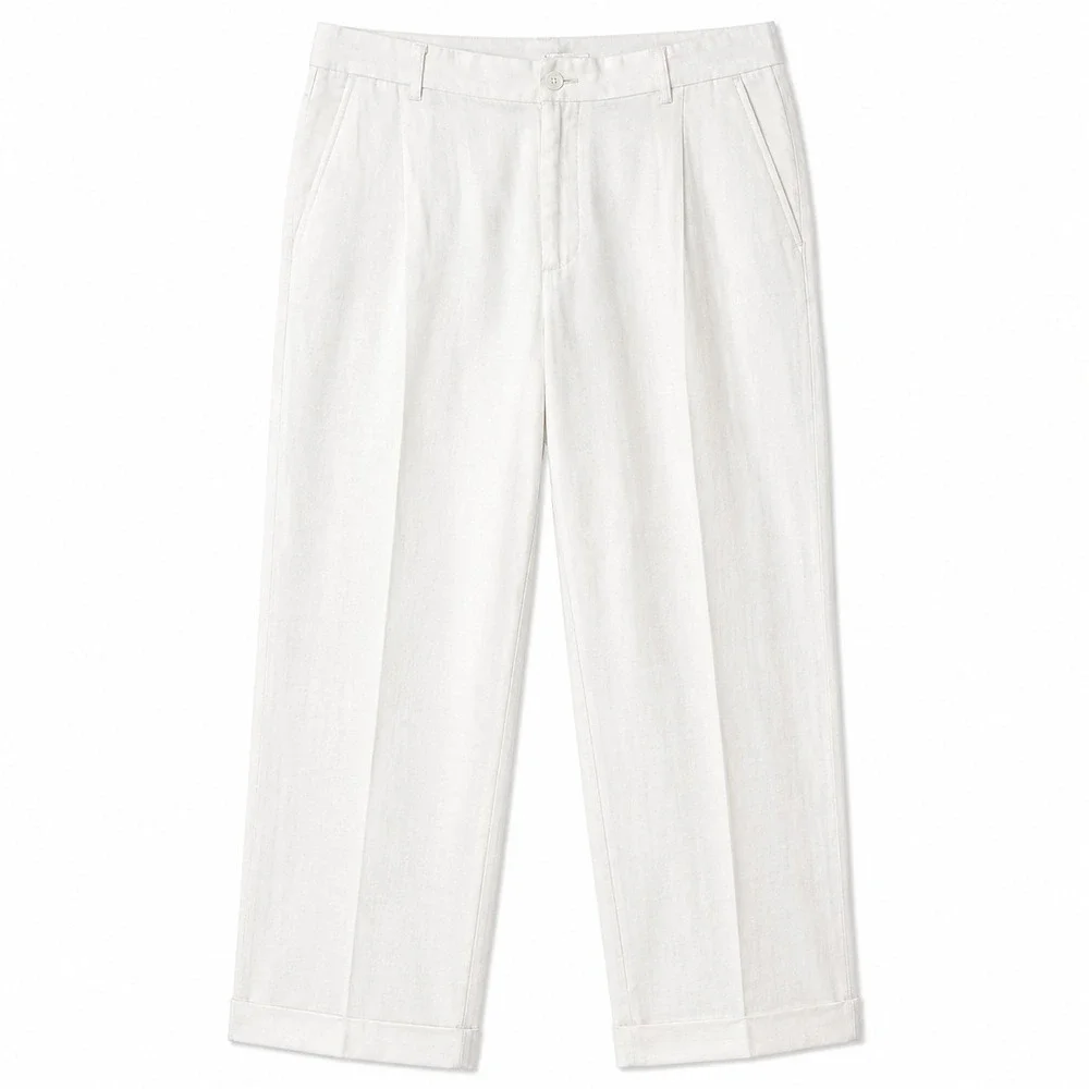 TRUST Linen Blend Pleat Front Cuff Hem Pant Sz 38x30 White Coastal Beach Resort